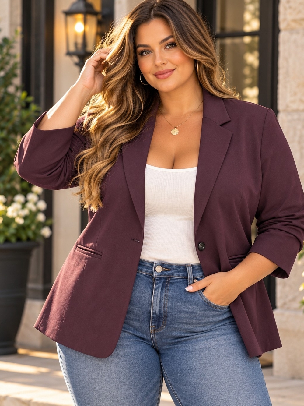Old Navy Classic Blazer Jacket Plus Size 3X NWT Boxwood Plum Purple Open Front